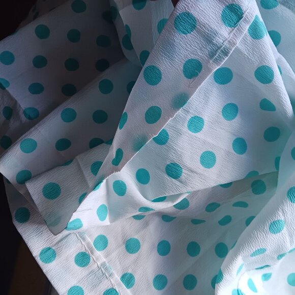 26" Vintage 1970's Womens Skirt BLUE POLKA DOT CREPE NYLON ROCKABILLY HANDMADE - Picture 7 of 7